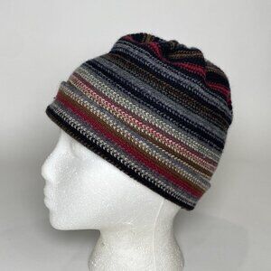 The Scarf Company Lambswool Knit Beanie Hat Striped One Size Made in Scotland